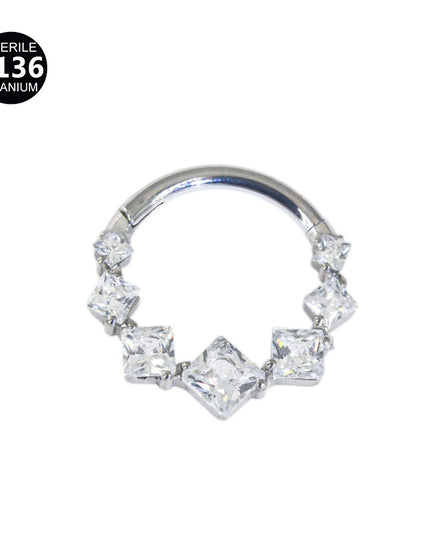 1.2mm thick 8~10mm inner diameter titanium alloy square color stitching zircon nose ring nasal septum puncture jewelry