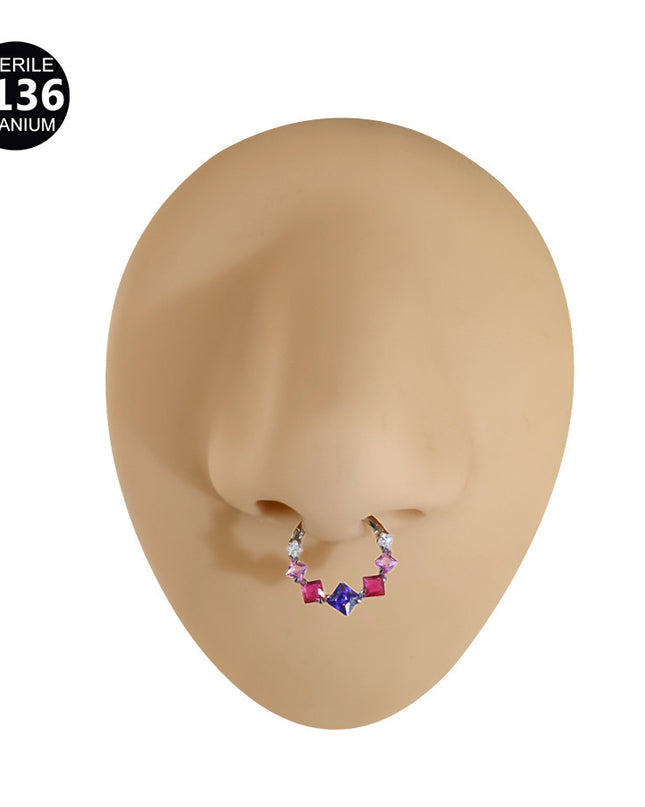 1.2mm thick 8~10mm inner diameter titanium alloy square color stitching zircon nose ring nasal septum puncture jewelry
