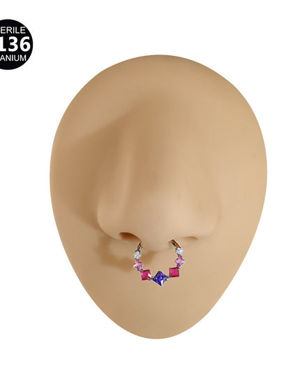 1.2mm thick 8~10mm inner diameter titanium alloy square color stitching zircon nose ring nasal septum puncture jewelry