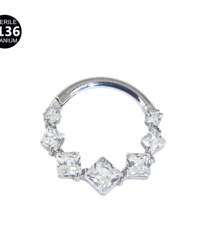 1.2mm thick 8~10mm inner diameter titanium alloy square color stitching zircon nose ring nasal septum puncture jewelry