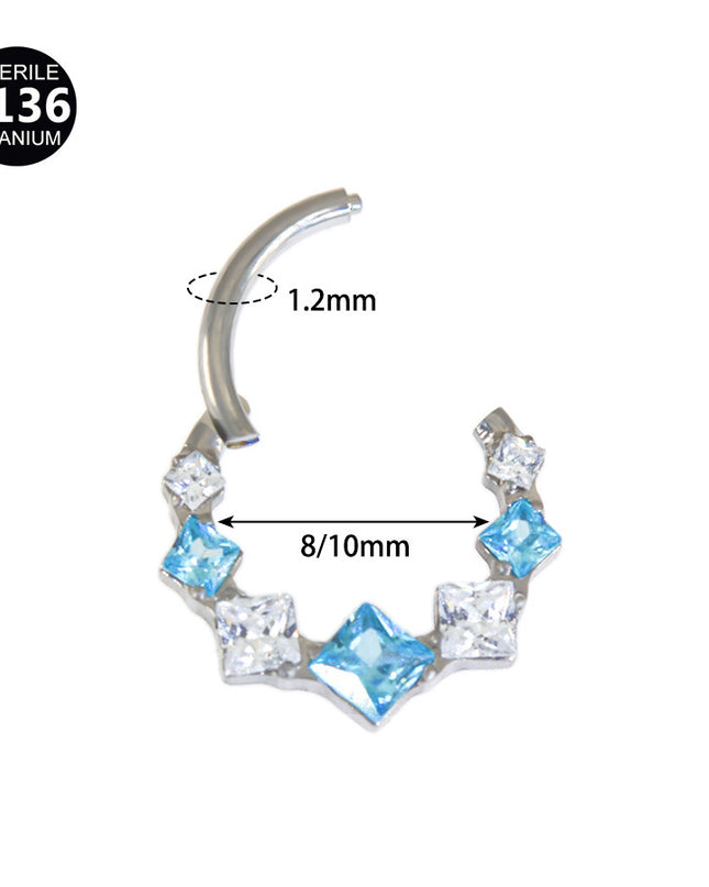 1.2mm thick 8~10mm inner diameter titanium alloy square color stitching zircon nose ring nasal septum puncture jewelry