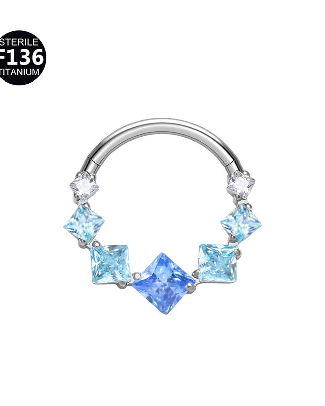 1.2mm thick 8~10mm inner diameter titanium alloy square color stitching zircon nose ring nasal septum puncture jewelry