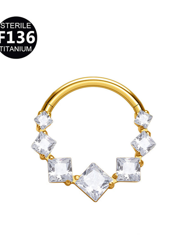 1.2mm thick 8~10mm inner diameter titanium alloy square color stitching zircon nose ring nasal septum puncture jewelry