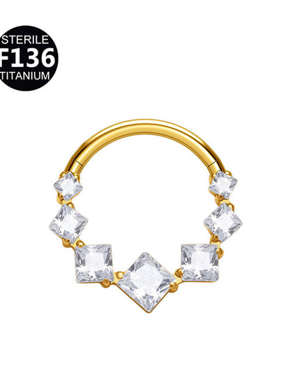 1.2mm thick 8~10mm inner diameter titanium alloy square color stitching zircon nose ring nasal septum puncture jewelry