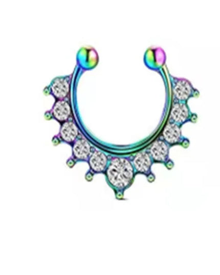 5pcs Wholesale Nose Piercing Fake Septum Ring Rhinestone Crystal Metal Faux Percing Nose Rings For Women Lady Punk Body Jewelry