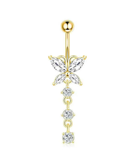 Dangle Belly Button Rings, 14G 316L Stainless Surgical Steel Cubic Zirconia Butterfly Heart Navel Ring Piercing Jewelry Barbells