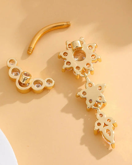 Golden Belly Button Rings 316L Surgical Steel Drop Dangle Navel Ring Flower Zircon Crystal Navel Belly Piercing Fashion Jewelry