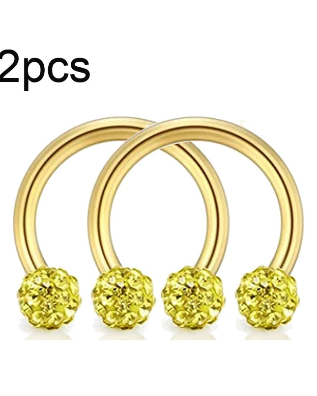 WKOUD 2pcs Crystal & Ball Nose Septum Horseshoe Earring Eyebrow Lip Helix Tragus Cartilage Piercing Ring 8mm
