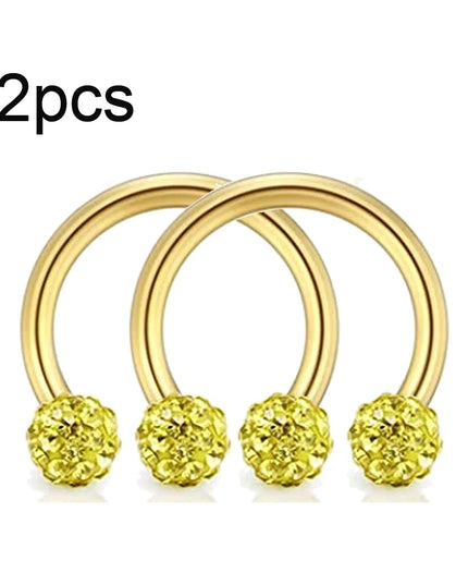 WKOUD 2pcs Crystal & Ball Nose Septum Horseshoe Earring Eyebrow Lip Helix Tragus Cartilage Piercing Ring 8mm