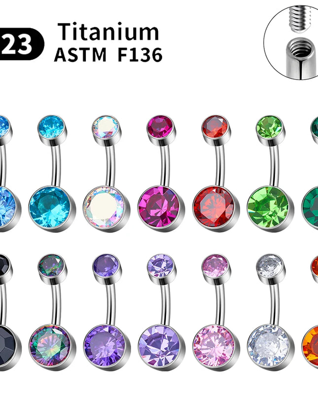 Belly Piercing Button Rings G23 Titanium Astm F136 14g Body Jewelry Internally Threaded Navel Ring Zirconia Earrings Zircon