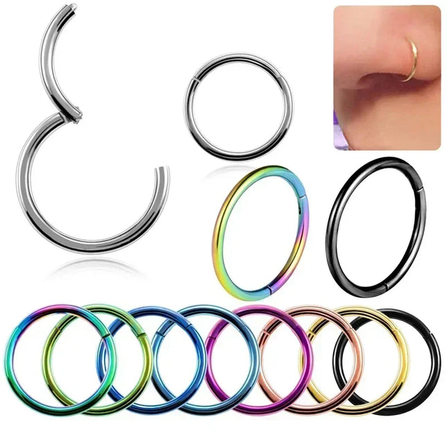 Nose Rings Septum Piercing Clicker Nose Hoops Piercings Titanium Hinged Segment Rings Helix Piercing Unisex Body Jewelry Earring
