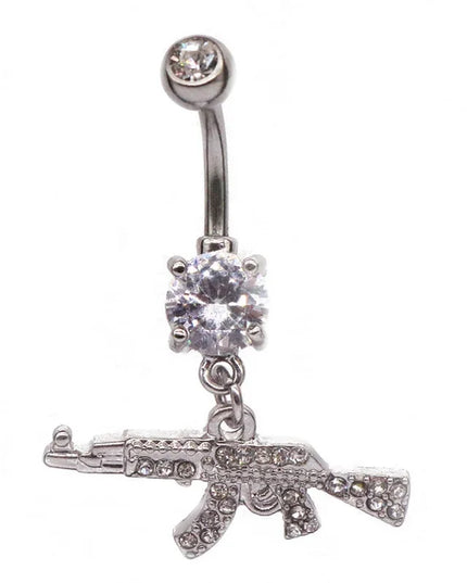 Sexy Belly Button Rings Gun Dangle Navel Ring Clear Gem Belly Button Ring Body Piercing Jewelry Belly Piercing for Women