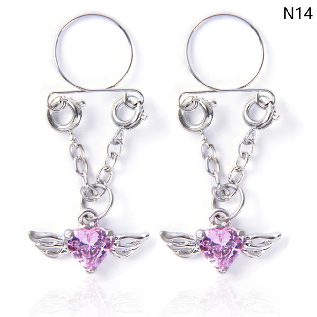 1 Pair New Fake Nipple Ring Sexy Tassel Crystal Butterfly Pendant For Women Girls Adjustable Faux Nipple Piercing Body Jewelry