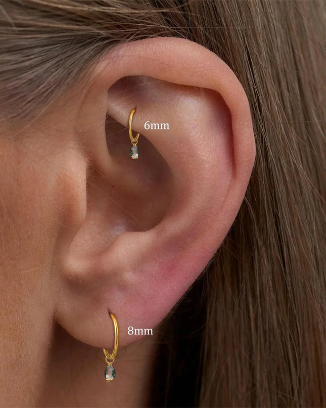 Aide 1PC 925 Sterling Silver 18K Gold Threaded Piercing Earring Women Ins Green Red Colors Zircon  Ear Bone Nail Gift Jewelry