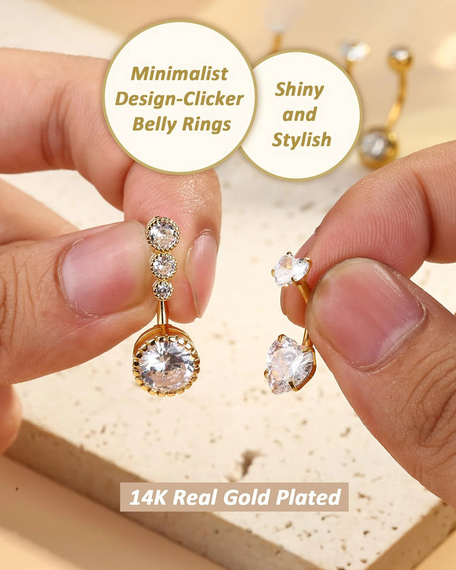 Elegant 14G Stainless Steel Belly Button Ring Set for Women Sparkling Cubic Zirconia Pearl Inlays for Daily Wear Navel Jewelry