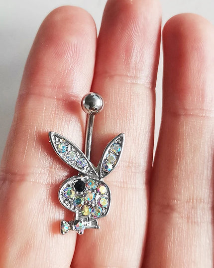 1pc Belly Button Rings Bunny Navel rings Gold color Rabbit Belly Rings for Women Gem stone Pink Bunny Fake Belly Piercing Ring