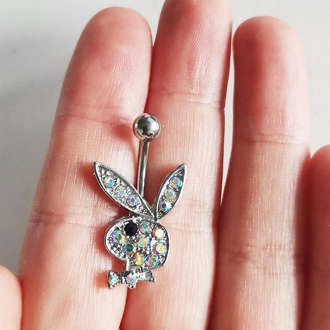 1pc Belly Button Rings Bunny Navel rings Gold color Rabbit Belly Rings for Women Gem stone Pink Bunny Fake Belly Piercing Ring