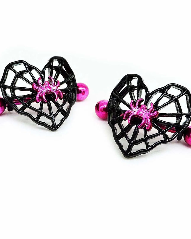 Cute Peach Heart Spider Web Nipple Piercing Two-color Electroplating Stainless Steel Nipple Ring Piercing Jewelry Wholesale