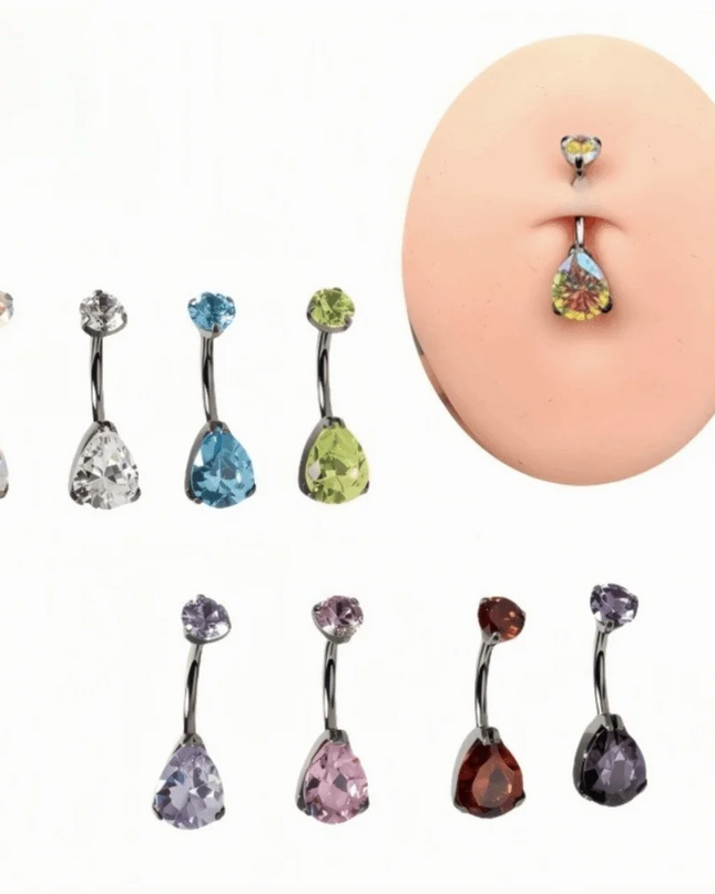 Elegant Titanium Belly Button Ring Zircon Stone G23 Titanium Dangle Curved Barbells Dangle Design Curved Barbell