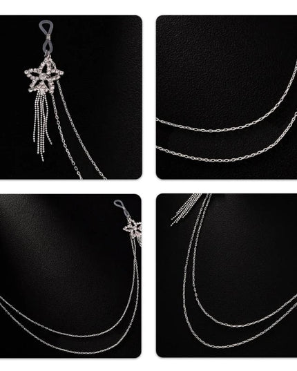 Rhinestones Star Tassels Nipple Chain Noose Rings No Piercing Nipple Jewelry for Women Festival Club Bra Body Chain