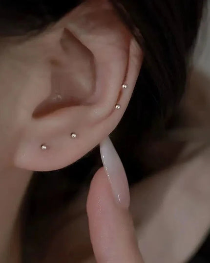 2pcs Ear Piercing Silver Needle Ear Stick Stud Earrings For Women Maintaining Ear Hole Small Tiny Round Ball Ear Jewelry