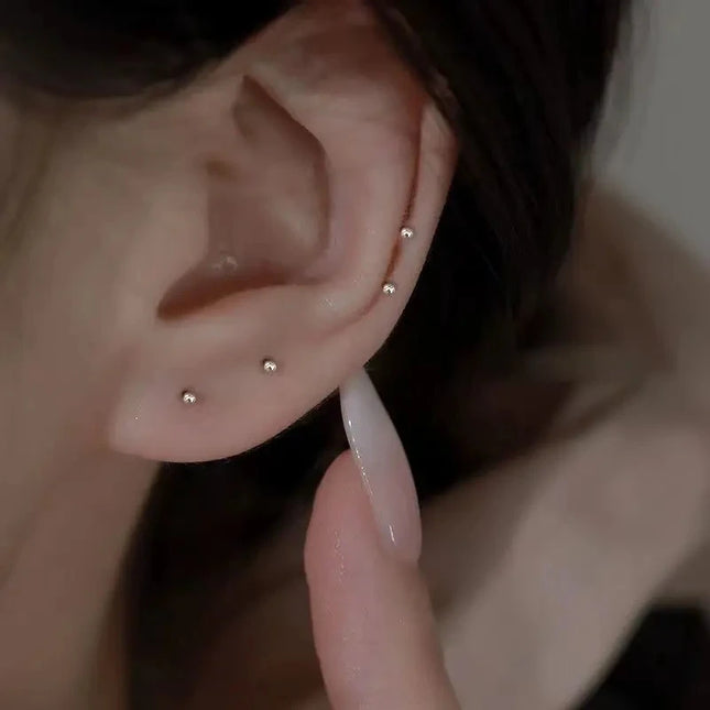 2pcs Ear Piercing Silver Needle Ear Stick Stud Earrings For Women Maintaining Ear Hole Small Tiny Round Ball Ear Jewelry