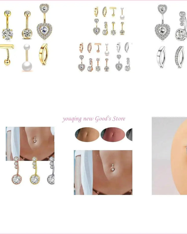 57QA Versatile Belly Button Rings Set of 8 Stainless Steel Navel Rings Body Piercing