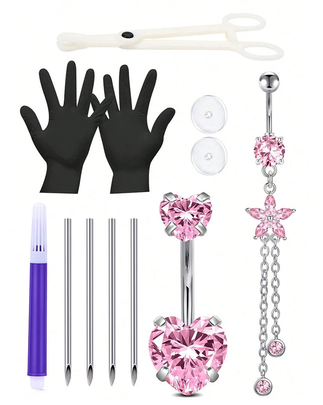 Belly Piercing Kit 12Pcs Belly Button Piercing Kit Includes 2Pcs 14G Belly Button Rings 1Pc Piercing Clamp 4Pc Piercing Needles