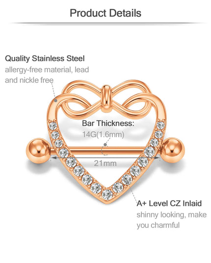 1Pair Heart Shaped Nipple Rings Piercing Jewelry for Women Sexy Clips Stianless Steel Nipple Ring Clamps Pierced Body Jewelry