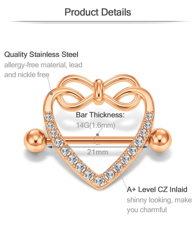 1Pair Heart Shaped Nipple Rings Piercing Jewelry for Women Sexy Clips Stianless Steel Nipple Ring Clamps Pierced Body Jewelry