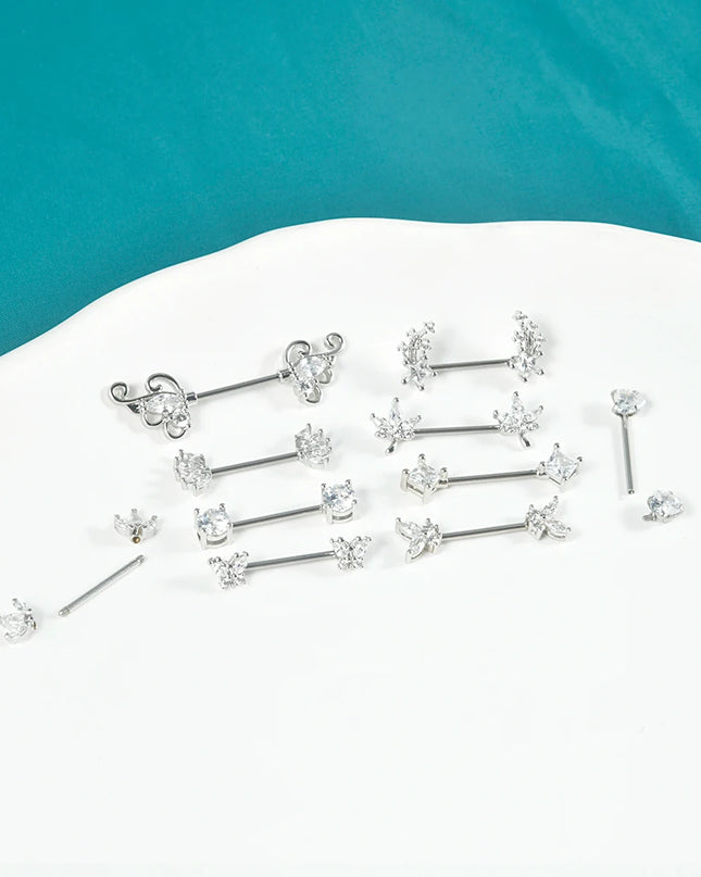 1pair Nipple Piercing Stainless Steel Nipple Rings CZ Butterfly Heart Nipple Barbell For Women Girls 16G Body Piercing Jewelry
