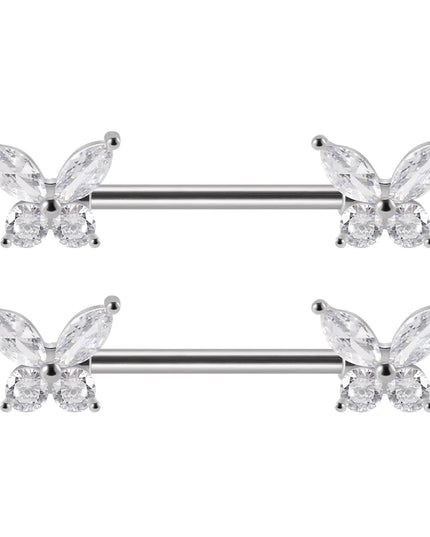 1Pair Sword Cross Nipple Piercing Barbell Surgical Steel Crystal Nipple Shield Cover Heart Butterfly Nipple Ring Body Jewelry14G