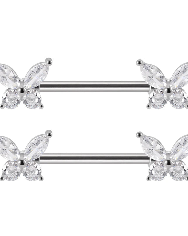 1Pair Sword Cross Nipple Piercing Barbell Surgical Steel Crystal Nipple Shield Cover Heart Butterfly Nipple Ring Body Jewelry14G