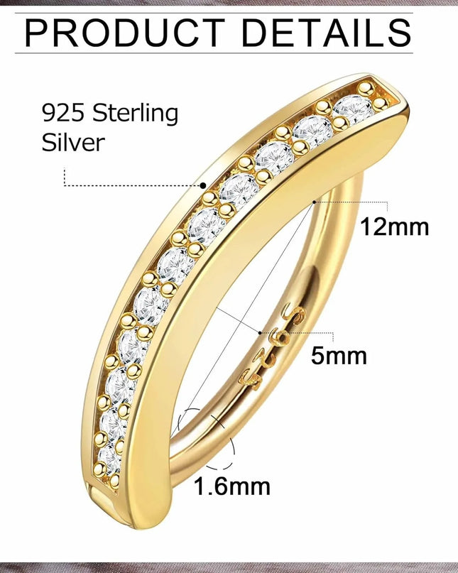 18K Gold Plated Belly Button Rings for Women 925 Sterling Silver Belly Button Ring Curved CZ Clip-on Belly Ring Piercing Jewelry