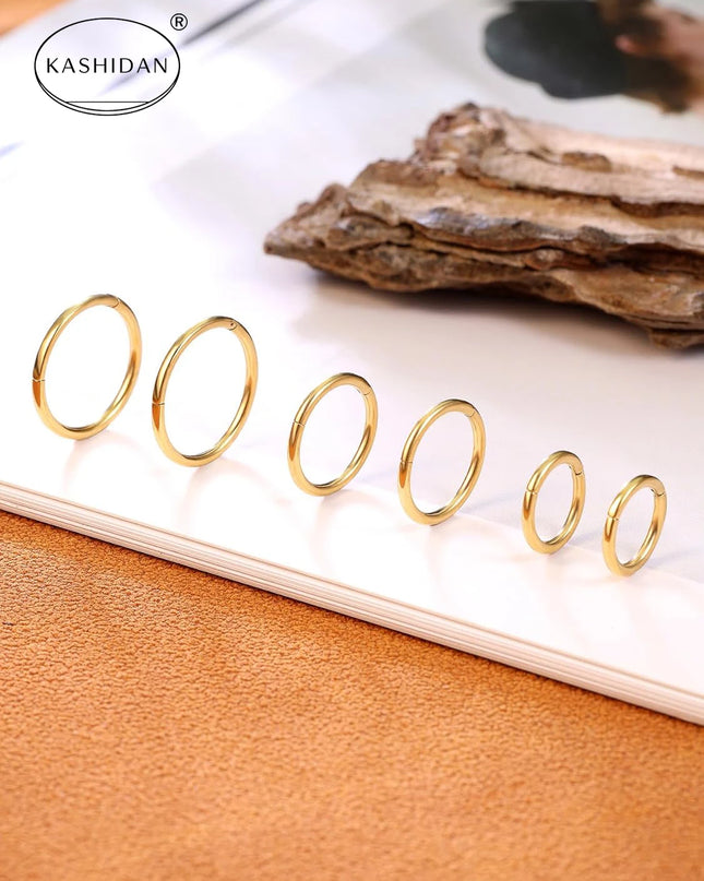 18G gold nose ring for men and women, hinged clicker septum ring for nose/cartilage/body piercing jewelry, 6mm/8mm/10mm/12mm