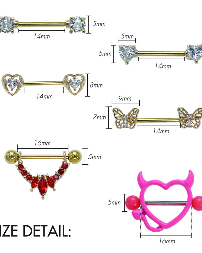 1Pair Surgical Steel Nipple Rings Nipple Piercing Bar Jewelry for Women Men with Sparkle CZ 14G Barbell Body Jewelry Accessories