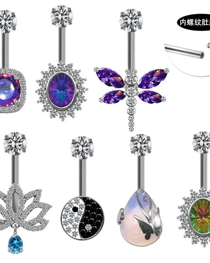 Fashion Crystal Belly Piercing Navel Ring Body Accessories Trigrams Flower Belly Button Piercing Ombligo Studs Jewelry