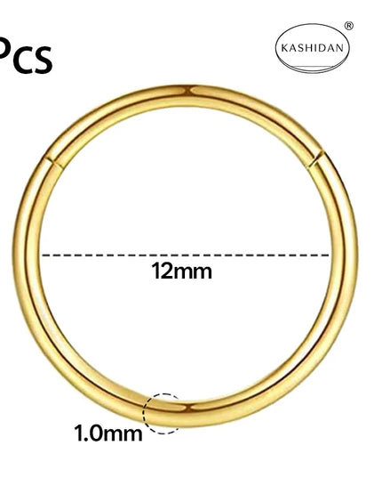 18G gold nose ring for men and women, hinged clicker septum ring for nose/cartilage/body piercing jewelry, 6mm/8mm/10mm/12mm
