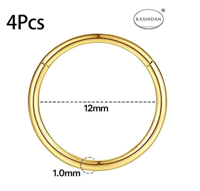 18G gold nose ring for men and women, hinged clicker septum ring for nose/cartilage/body piercing jewelry, 6mm/8mm/10mm/12mm