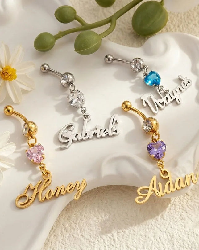 Custom Name Belly Button Ring For Women 12 Birthstone Options Personalized Navel Piercing Jewelry Beach Birthday Gift For Her