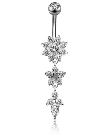 Fashion Zircon Heart Belly Button Piercing for Women Stainless Steel Long Flower Pendant Navel Rings Piercing Ombligo Jewelry
