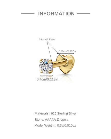 AIDE Heart Round Ball Flat Helix Piercing Earring 925 Sterling Silver Ear Studs Geometric Zircon Exquisite Trinket Studs Aretes
