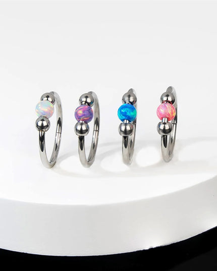 Surgical Steel Nose Rings Hoop 18g 20g Opal Septum Rings 8mm/10mm Nose Piercing Jewelry Cartilage Earring for Women