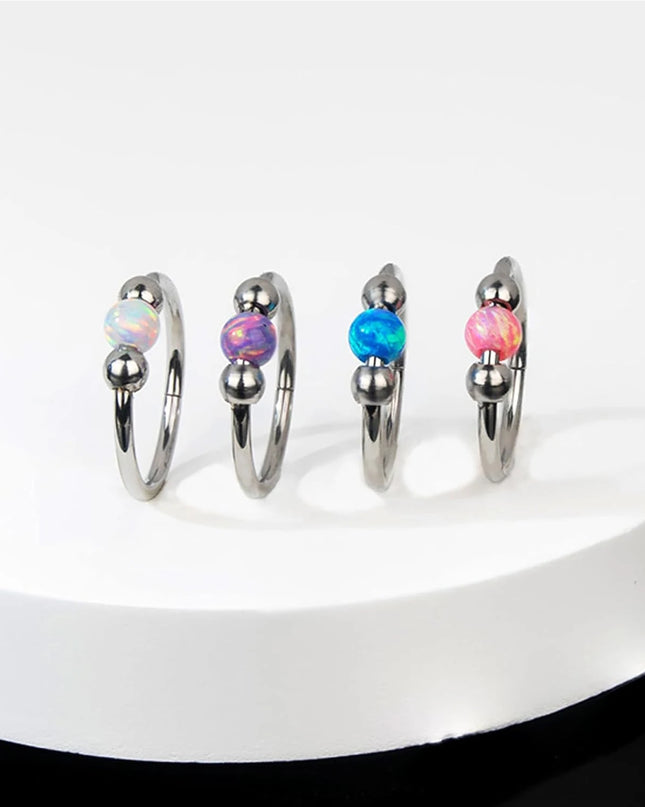 Surgical Steel Nose Rings Hoop 18g 20g Opal Septum Rings 8mm/10mm Nose Piercing Jewelry Cartilage Earring for Women