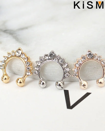 1PC Fashion Rhinestone Nose Ring Lip Ring Faux Septum Rings Unisex Jewelry Perfect for Women Men Stylish Earring Set