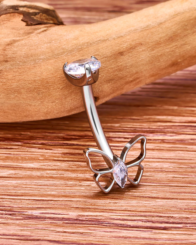 F136 G23 Titanium Belly Button Rings Hypoallergenic Internal Thread Butterfly Cloud Heart with Crystals Body Piercing Jewelry