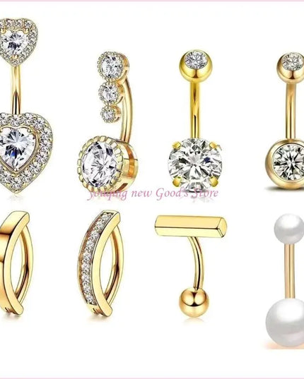 57QA Versatile Belly Button Rings Set of 8 Stainless Steel Navel Rings Body Piercing