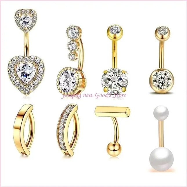 57QA Versatile Belly Button Rings Set of 8 Stainless Steel Navel Rings Body Piercing