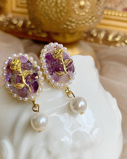 No Piercing Ear Clips Women - Retro French White Petal Flower Teardrop Pearl Clip on Earrings Elegant Gentle Daily Party Jewelry