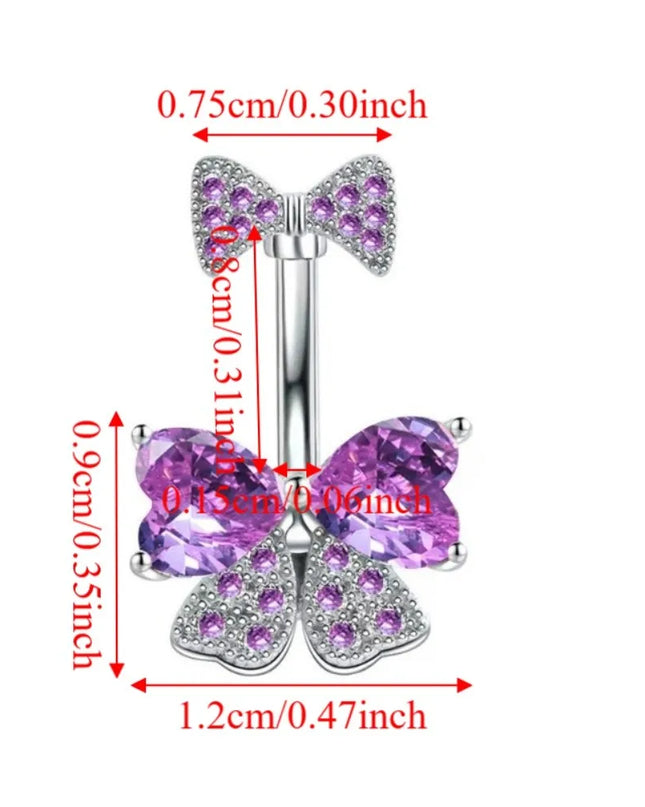 Elegant Belly Button Rings Stainless Steel Crystal Navel Piercing Jewelry Body Jewelry Barbell Style Pink Bow Belly Rings